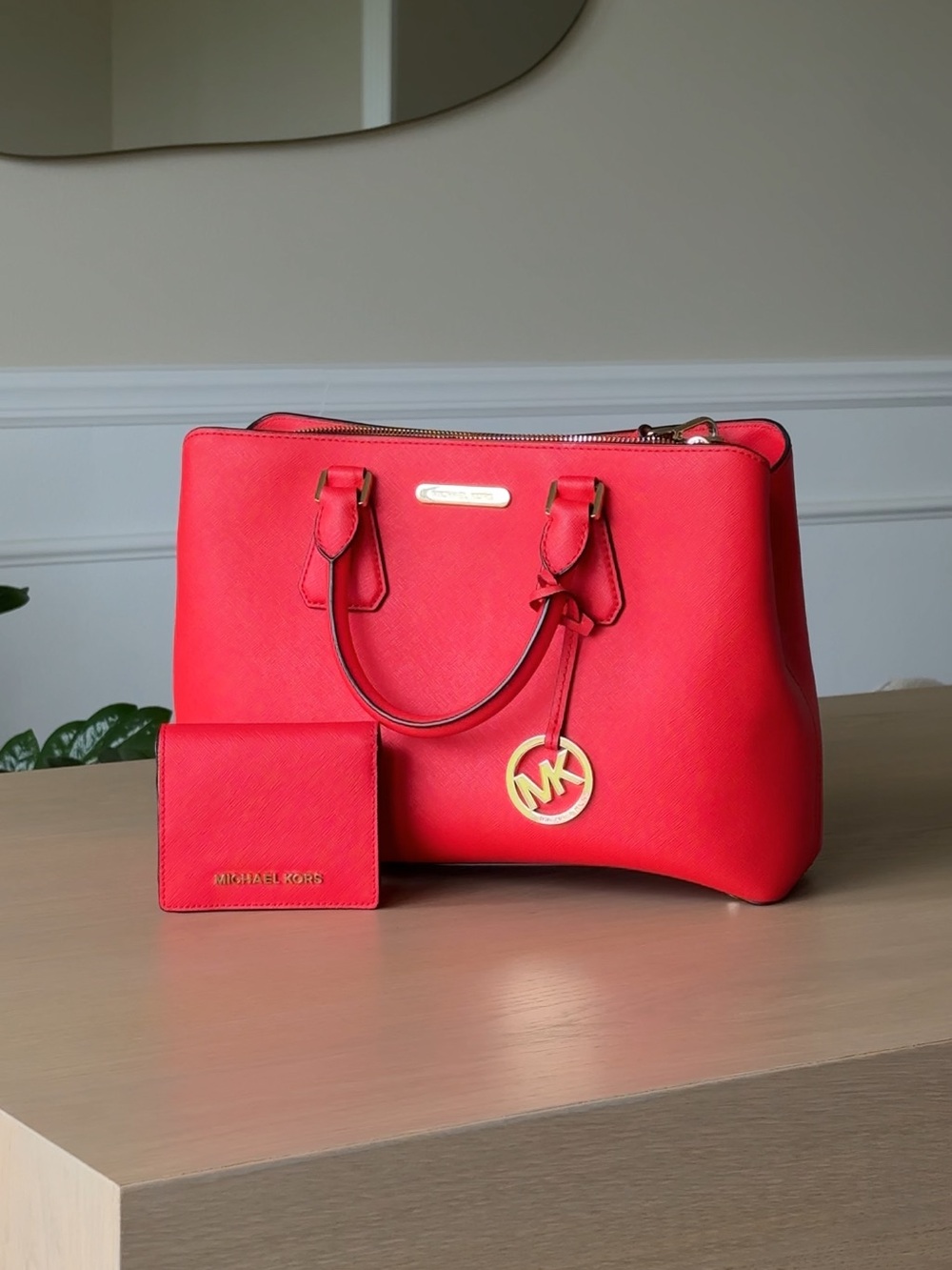 Michael Kors Red Saffiano Tote with Matching Wallet